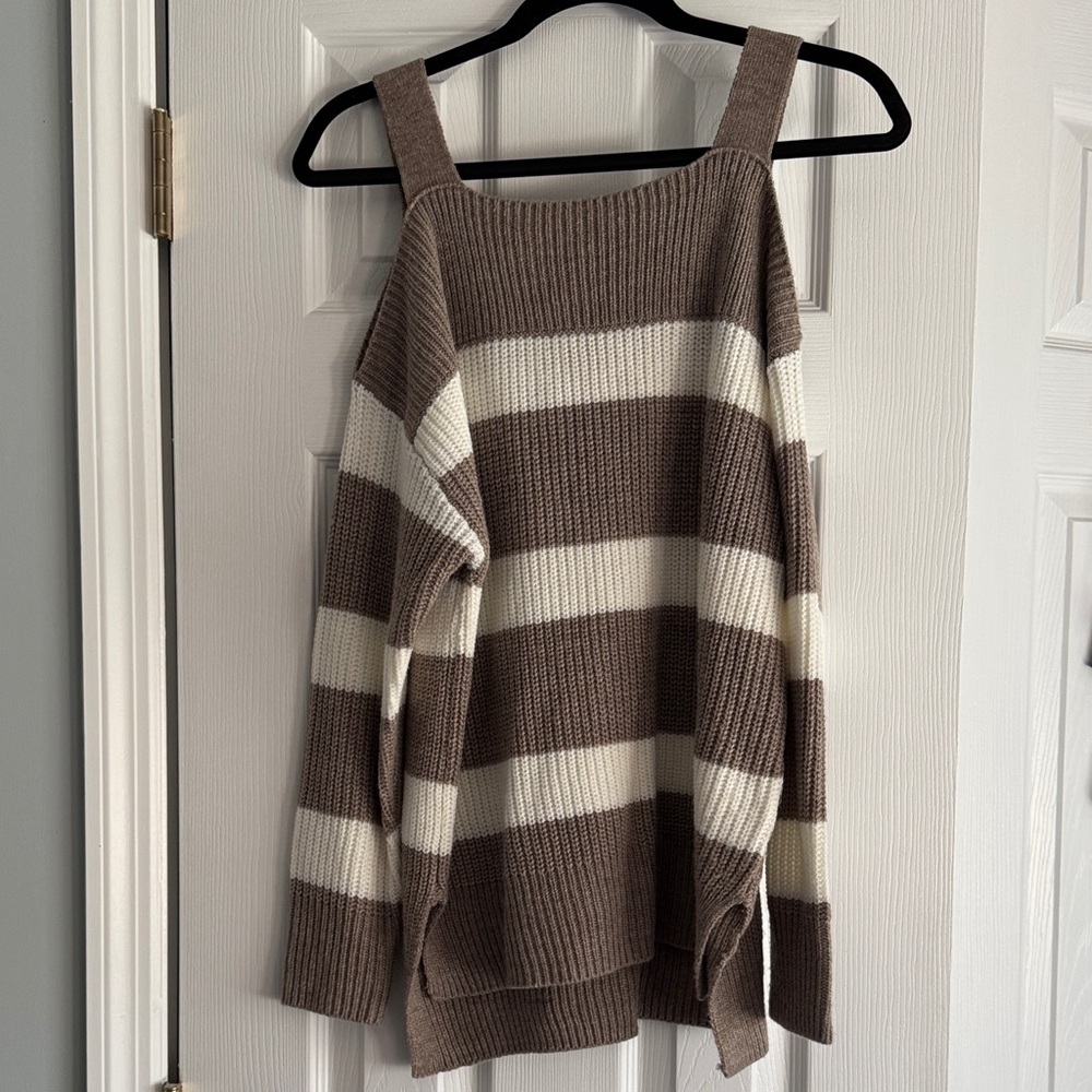 New York & Company Off-the-Shoulder Brown and White Sweater